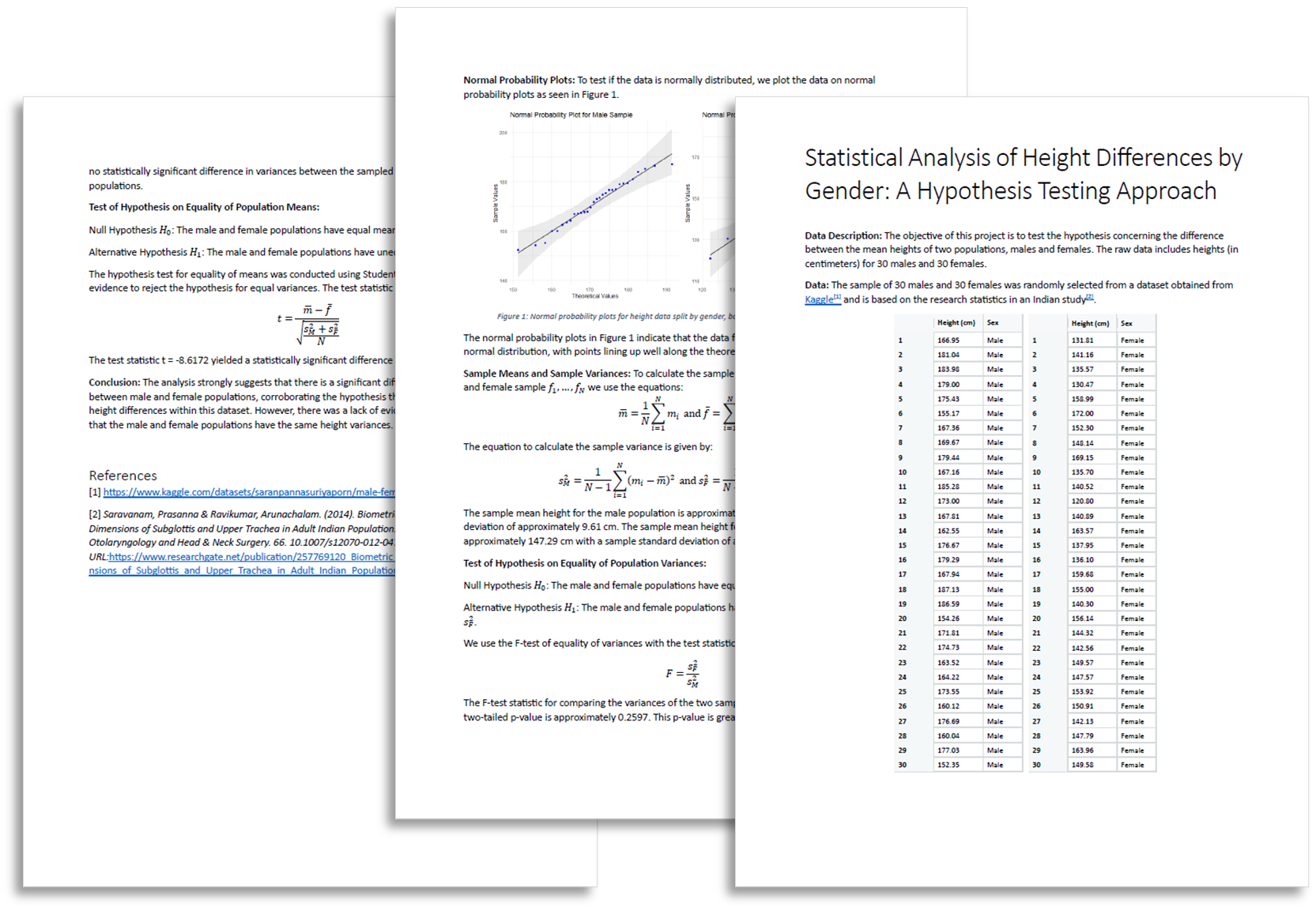 Statistical Analysis of Height Differences by Gender